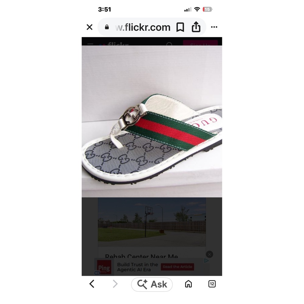 Gucci GG Supreme Web Stripe Thong Sandals Grey Black Size 42